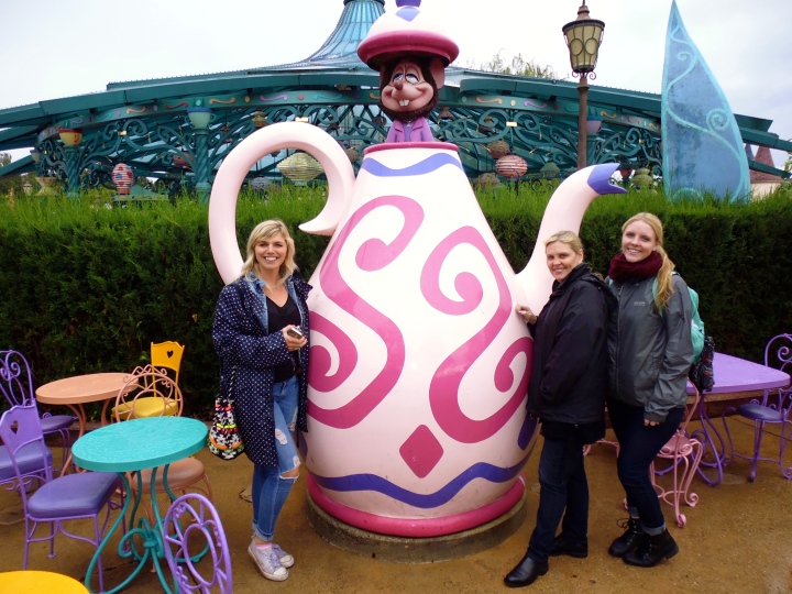 Judy, Sam and I with Mad Hatter's Tea Party.
